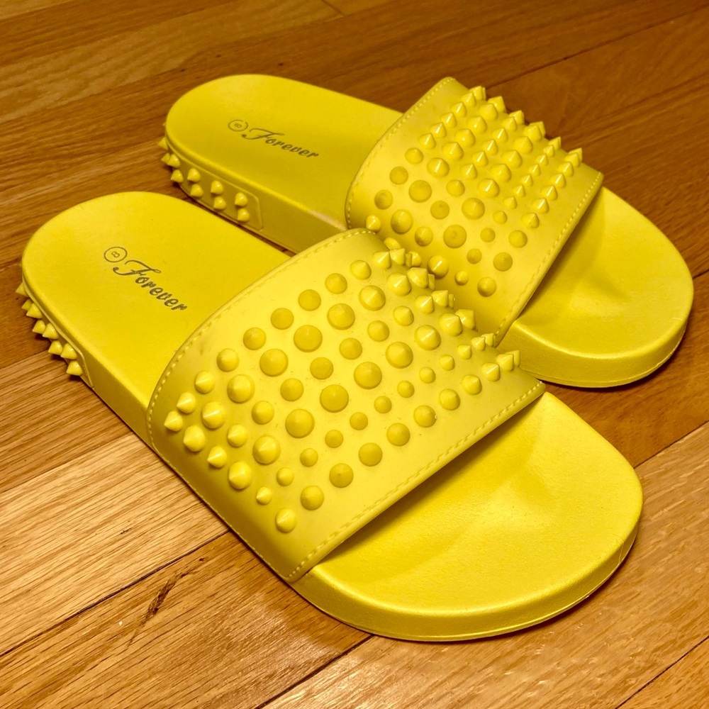 Forever Link Yellow Slip On Sandals With Studded Spikes